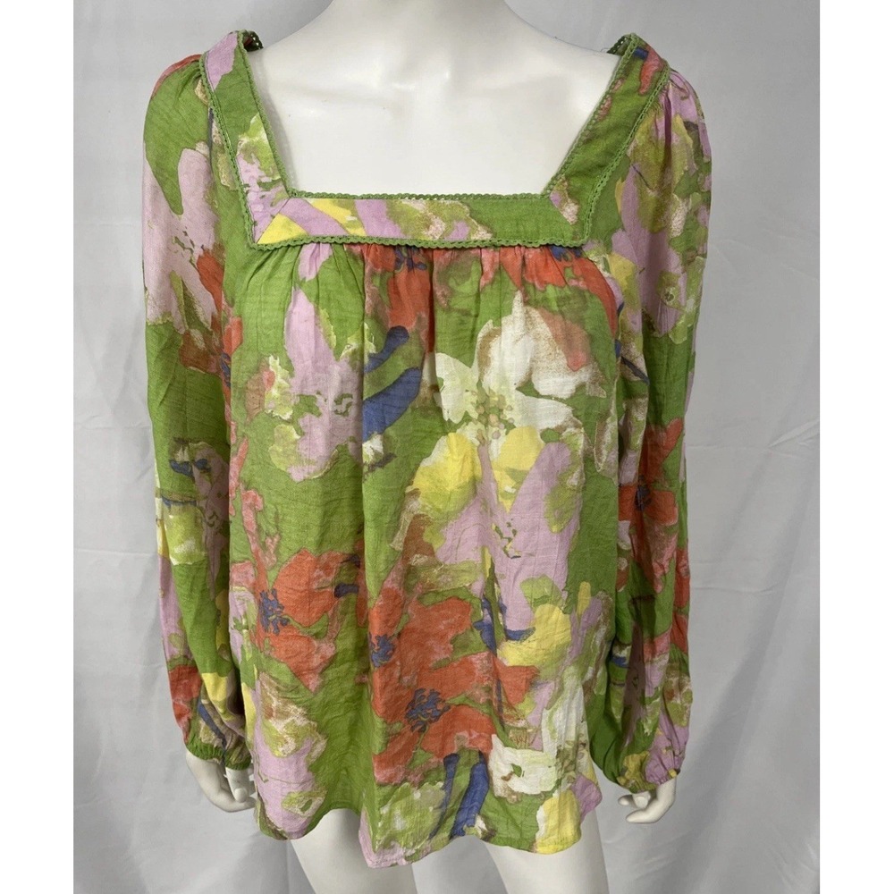 Hope&Harlow 70's Retro Colorful Peasant Boho Festival Summer Resort Top M/Medium